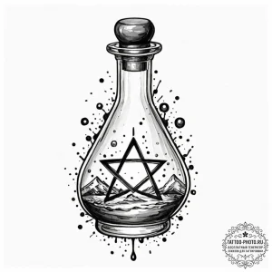 Tattoo design a small, stylized potion bottle... - эскиз тату (№1751108490_0, 28.06.2025 11:01) — tattoo-photo.ru