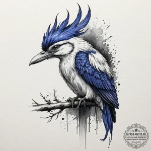 A watercolor and linework tattoo of a sirin,... - эскиз тату (№1751111687_0, 28.06.2025 11:54) — tattoo-photo.ru