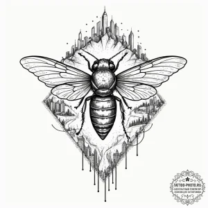 Tattoo design a cicada with its wings unfurle... - эскиз тату (№1751111871_0, 28.06.2025 11:57) — tattoo-photo.ru