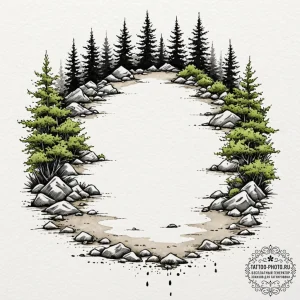 A serene japanese zen garden with raked sand... - эскиз тату (№1751111986_0, 28.06.2025 11:59) — tattoo-photo.ru