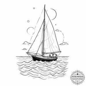 Tattoo sketch a serene ocean scene with a sin... - эскиз тату (№1751114865_0, 28.06.2025 12:47) — tattoo-photo.ru