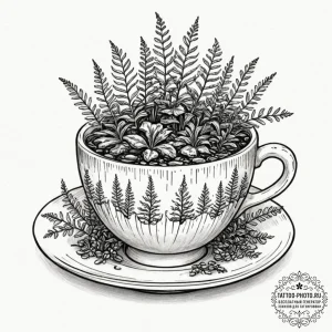 Tattoo design a surreal teacup, overflowing n... - эскиз тату (№1751115937_0, 28.06.2025 13:05) — tattoo-photo.ru