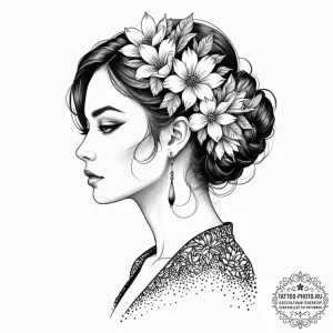 Tattoo sketch a silhouette of a woman's profi... - эскиз тату (№1751116122_0, 28.06.2025 13:08) — tattoo-photo.ru