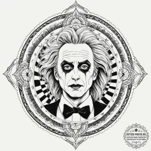 A graphic novel portrait of beetlejuice, "it'... - эскиз тату (№1751116926_0, 28.06.2025 13:22) — tattoo-photo.ru