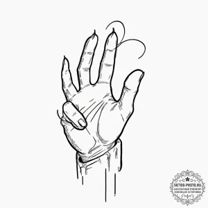 A linework tattoo of the white hand of saruma... - эскиз тату (№1751119252_0, 28.06.2025 14:00) — tattoo-photo.ru