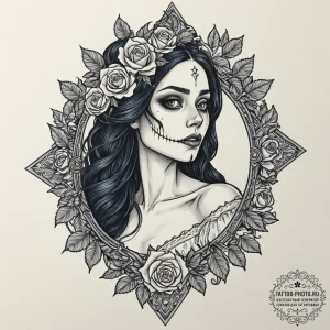 A neo-traditional tattoo of the corpse bride,... - эскиз тату (№1751119436_0, 28.06.2025 14:03) — tattoo-photo.ru