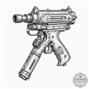 Retro-futuristic ray gun, concept art for tat... - эскиз тату (№1751119805_0, 28.06.2025 14:10) — tattoo-photo.ru