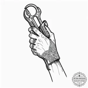 Tattoo design a stylized cybernetic hand hold... - эскиз тату (№1751121490_0, 28.06.2025 14:38) — tattoo-photo.ru