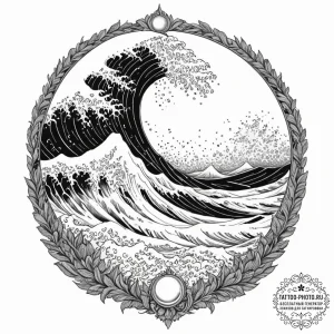 A powerful wave crashing against black volcan... - эскиз тату (№1751122104_0, 28.06.2025 14:48) — tattoo-photo.ru
