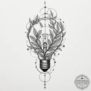 Lightbulb with a plant growing inside, tattoo... - эскиз тату (№1751122402_0, 28.06.2025 14:53) — tattoo-photo.ru