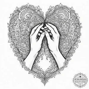 Tattoo sketch two hands forming a heart shape... - эскиз тату (№1751124511_0, 28.06.2025 15:28) — tattoo-photo.ru