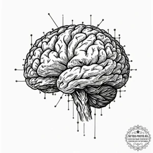 Tattoo sketch a human brain, with the neural... - эскиз тату (№1751127259_0, 28.06.2025 16:14) — tattoo-photo.ru