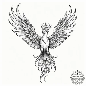 Tattoo sketch a powerful phoenix, its wings s... - эскиз тату (№1751127443_0, 28.06.2025 16:17) — tattoo-photo.ru