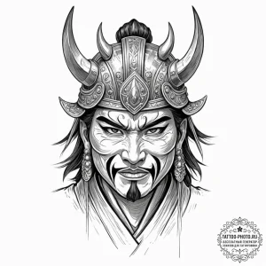 Tattoo design a samurai mask (menpo) with a f... - эскиз тату (№1751127564_0, 28.06.2025 16:19) — tattoo-photo.ru