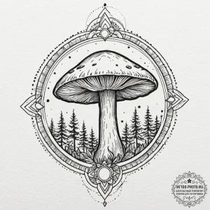 Tattoo sketch a glowing 1up mushroom with a m... - эскиз тату (№1751127762_0, 28.06.2025 16:22) — tattoo-photo.ru