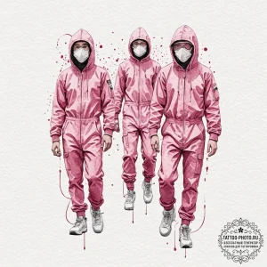 A sketch of the guards in their pink jumpsuit... - эскиз тату (№1751128905_0, 28.06.2025 16:41) — tattoo-photo.ru