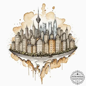 Tattoo design a stylized key, its teeth formi... - эскиз тату (№1751129122_0, 28.06.2025 16:45) — tattoo-photo.ru