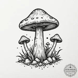 Tattoo design a single, powerful mushroom pus... - эскиз тату (№1751129226_0, 28.06.2025 16:47) — tattoo-photo.ru