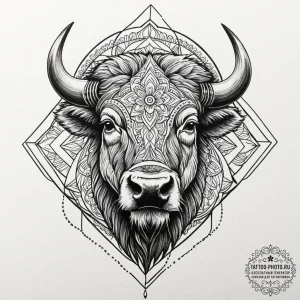 Tattoo design a powerful bison, head lowered,... - эскиз тату (№1751129437_0, 28.06.2025 16:50) — tattoo-photo.ru