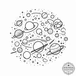 Tattoo sketch a solar system where each plane... - эскиз тату (№1751129658_0, 28.06.2025 16:54) — tattoo-photo.ru