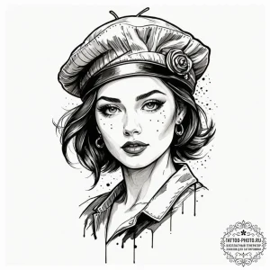 Beret, tattoo sketch design, trash polka tatt... - эскиз тату (№1751131012_0, 28.06.2025 17:16) — tattoo-photo.ru