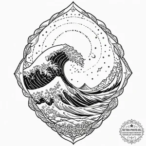 Tattoo sketch a single, powerful wave, frozen... - эскиз тату (№1751131748_0, 28.06.2025 17:29) — tattoo-photo.ru