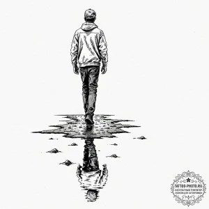 Tattoo design a person's reflection in a pudd... - эскиз тату (№1751133216_0, 28.06.2025 17:53) — tattoo-photo.ru