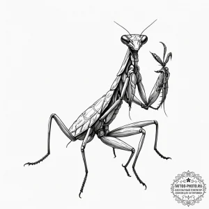 A praying mantis in a martial arts pose, tatt... - эскиз тату (№1751133330_0, 28.06.2025 17:55) — tattoo-photo.ru