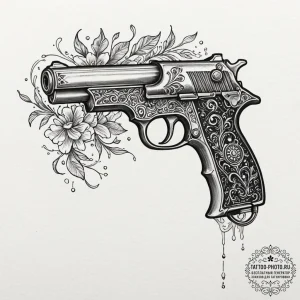 Tattoo sketch a plasma pistol with an active... - эскиз тату (№1751133890_0, 28.06.2025 18:04) — tattoo-photo.ru