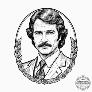 A graphic novel portrait of ron burgundy from... - эскиз тату (№1751134192_0, 28.06.2025 18:09) — tattoo-photo.ru