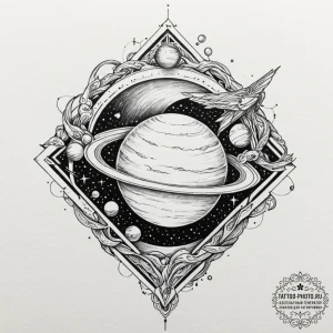 Tattoo sketch a single, massive planet, its s... - эскиз тату (№1751134713_0, 28.06.2025 18:18) — tattoo-photo.ru