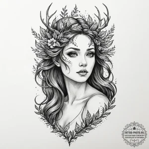 A watercolor tattoo of a beautiful dryad or w... - эскиз тату (№1751136147_0, 28.06.2025 18:42) — tattoo-photo.ru