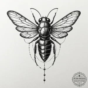 Tattoo sketch a cicada shedding its exoskelet... - эскиз тату (№1751136767_0, 28.06.2025 18:52) — tattoo-photo.ru