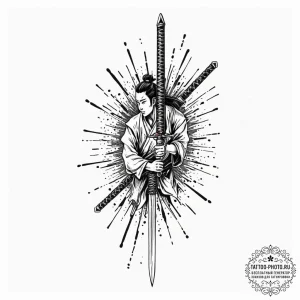 Tattoo design a samurai sword with a digital... - эскиз тату (№1751137612_0, 28.06.2025 19:06) — tattoo-photo.ru