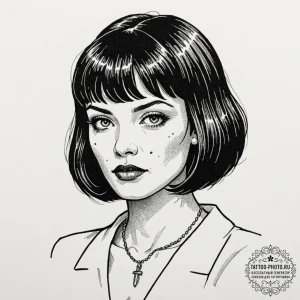 Chicano style tattoo sketch of mia wallace fr... - эскиз тату (№1751137958_0, 28.06.2025 19:12) — tattoo-photo.ru