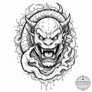 A trash polka tattoo of an orc's snarling fac... - эскиз тату (№1751138555_0, 28.06.2025 19:22) — tattoo-photo.ru