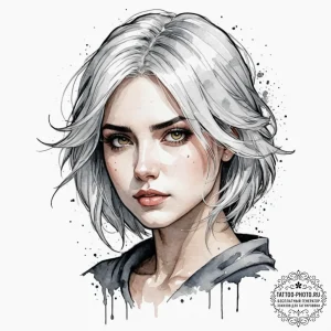 A watercolor sketch of ciri, with her ashen h... - эскиз тату (№1751139065_0, 28.06.2025 19:31) — tattoo-photo.ru