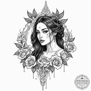 A neo-traditional tattoo of the bride's sword... - эскиз тату (№1751139721_0, 28.06.2025 19:42) — tattoo-photo.ru