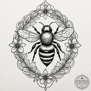 Bee, tattoo line art, neo traditional tattoo,... - эскиз тату (№1751140023_0, 28.06.2025 19:47) — tattoo-photo.ru