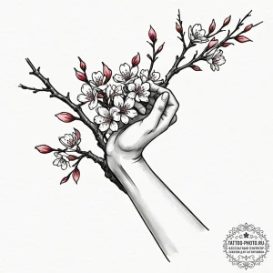 Tattoo design a delicate cherry blossom branc... - эскиз тату (№1751140303_0, 28.06.2025 19:51) — tattoo-photo.ru