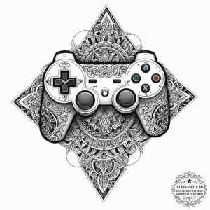 Tattoo sketch a game controller with tribal p... - эскиз тату (№1751140720_0, 28.06.2025 19:58) — tattoo-photo.ru