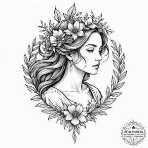 Tattoo design a graceful virgo maiden, her fo... - эскиз тату (№1751140818_0, 28.06.2025 20:00) — tattoo-photo.ru