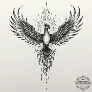 Tattoo sketch a phoenix rising not from a fir... - эскиз тату (№1751141986_0, 28.06.2025 20:19) — tattoo-photo.ru