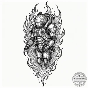 Tattoo design a stylized jetpack with flames... - эскиз тату (№1751142825_0, 28.06.2025 20:33) — tattoo-photo.ru