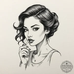 A sketch of marla singer, with her cigarette... - эскиз тату (№1751143763_0, 28.06.2025 20:49) — tattoo-photo.ru