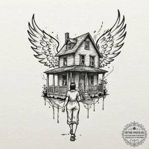 Tattoo sketch a person walking away from a ho... - эскиз тату (№1751144651_0, 28.06.2025 21:04) — tattoo-photo.ru