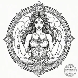 An elegant tattoo sketch of the goddess mokos... - эскиз тату (№1751146721_0, 28.06.2025 21:38) — tattoo-photo.ru
