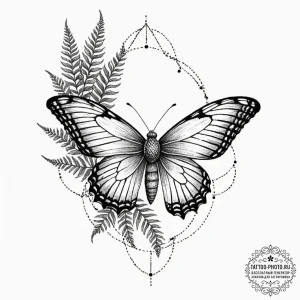 A linework tattoo of ellie's moth and fern ta... - эскиз тату (№1751147626_0, 28.06.2025 21:53) — tattoo-photo.ru