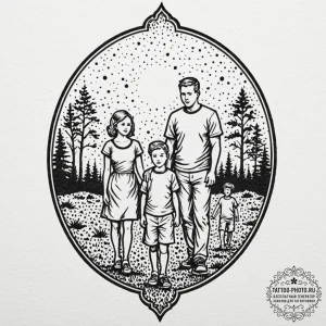 Tattoo sketch a family portrait in a simple,... - эскиз тату (№1751148058_0, 28.06.2025 22:00) — tattoo-photo.ru