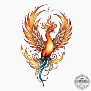 Tattoo sketch a phoenix, its body a swirling... - эскиз тату (№1751148385_0, 28.06.2025 22:06) — tattoo-photo.ru